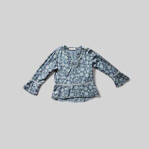 Madeline & Monroe Shirt Womens Blue Floral Boho Lace Bell Sleeves Prairiecore